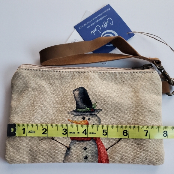 Cott n Curls Snowman Canvas Wristlet w/Leather Strap Pouch Handbag NWT *READ* - Picture 4 of 16